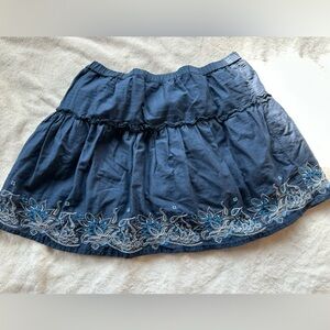 100% Cotton Blue Skirt with Floral Embroidery